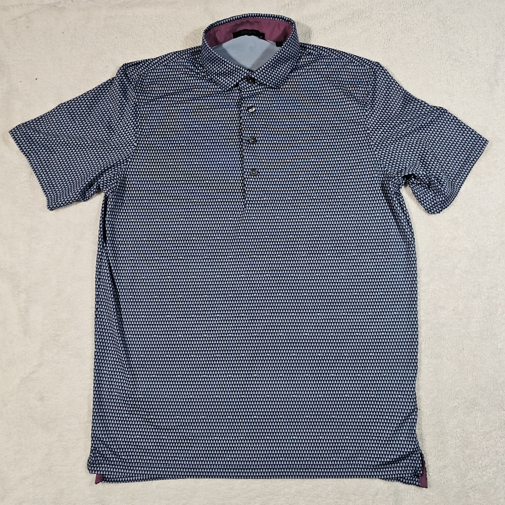 Greyson Maltese Blue Arrowhead Print Short Sleeve Polo Embroidered Mens M - Picture 1 of 11